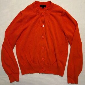 J. Crew Women’s Medium Crewneck Cardigan Crop Orange Metal Buttons 100% Cotton
